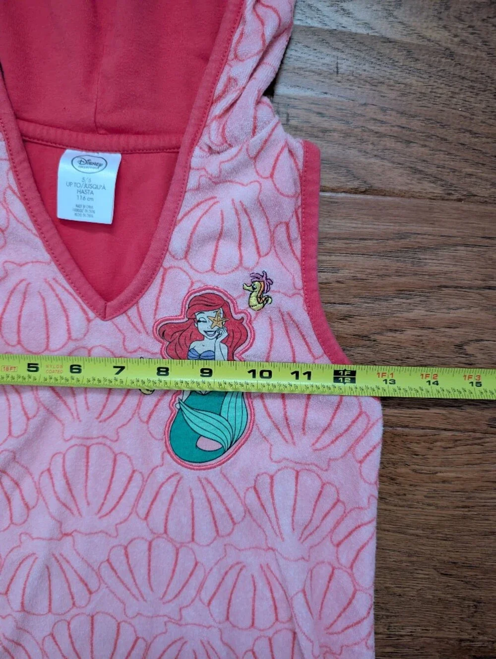 Disney Girls Ariel Pink Shell-Pattern Sleeveless Bathing Suit Cover Size 5/6